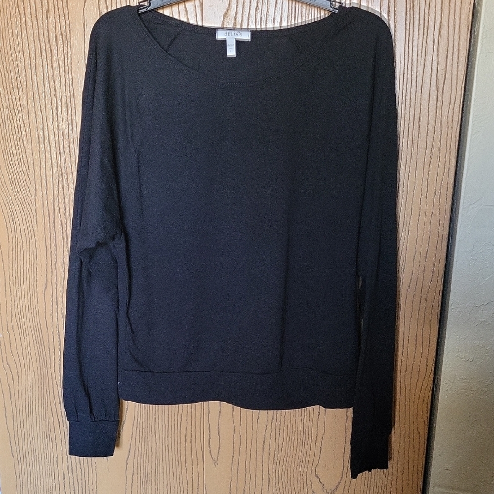 Delia's Long Sleeve Black Wide Neck Blouse, Sz L